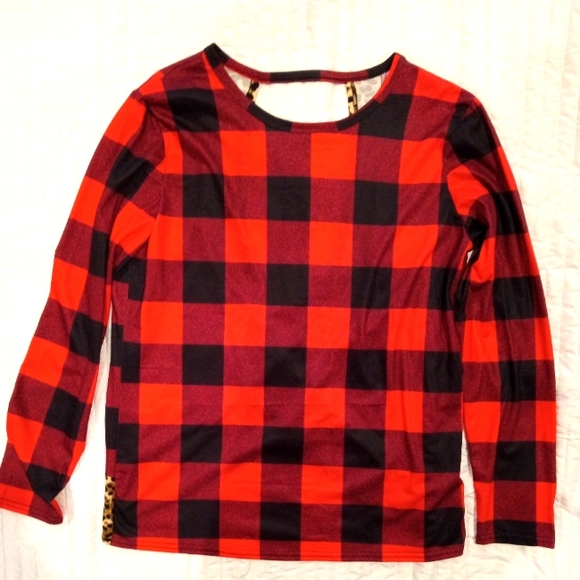 Buffalo plaid and leopard open back top - Picture 1 of 3